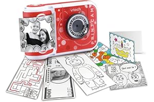 VTech - KidiZoom Print Cam Rouge, Appareil Photo à Impression Instantanée, Photo, Selfie, Vidéo, Écran Couleur, Filtres et Effets Rigolos, Cadeau Enfant Dès 5 Ans - Contenu en Français