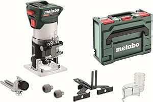 metabo Akku-Kantenfräse FMV 18 LTX BL 8-18V, Brushless-Motor, 4800-29000 U/min, 6/8 mm Spannzange, metaBOX 145 L, präzise Tiefeneinstellung, ergonomisch - für Holz und holzähnliche Werkstoffe