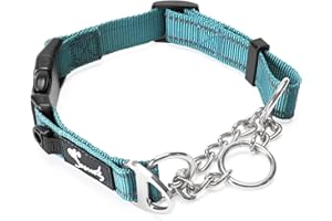 PETTOM Collare Semistrozzo Cane, Collare Cane Con Serratura di Sicurezza, Collare a Strozzo per Cani di Piccola, Media e Grande Taglia, Regolabile e Riflettente (S, Blu)