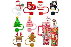 TELAIN 8 sztuk pokrywek na słomkę bożonarodzeniową 3D, silikonowe pokrywki na słomki Stanley 30 i 40 oz, bez BPA, wielokrotnego użytku