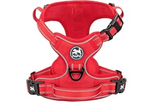 PoyPet Uprząż dla psa bez ciągnięcia, odblaskowa, bez duszenia, regulowana, miękko wyściełana kamizelka dla zwierząt domowych z prostym uchwytem, dla dużych psów, czerwona, właściwe wykończenie, L