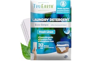 Tru Earth Eco-Strips Laundry Detergent Strips 32 Loads. No Plastic Packaging, Ultra-Concentrated, Pre-Measured Strips, Easy Storage. Great for Machine & Hand Washing, Fresh Linen