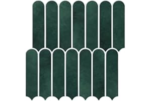 Commomy 10 Pcs Forest Green Peel and Stick on Tiles - 11'8 x 11'8 Matte UrltraLight PVC Self Adhesive Wall Tiles for Kitchen and Bathroom Long Fish Scale Wall Tile Stickers for Interior Wall Decor