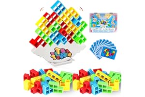 Woeau 48 Pcs Tetrias Tower Balancing Stacking Toys - Building Tetrias Blocks Table Board Games, Intelligence Educational Gift for Toddlers Kids Children Boys and Girls 50 Multi