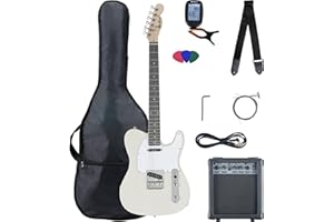 McGrey Rockit TL-Style Set Chitarra Elettrica 8 pezzi per principianti: chitarra, amplificatore, corde, custodia, accordatore, plettri, tracolla e cavo. Colore Antique White.