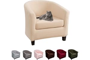 Lydevo Club Chair Covers 2 Piece Stretch Tub Chair Cover with Cushion Cover Leather Tub Chair Slipcover Pattern Washable non Slip Furniture Cover for Dining Living Room Reception,Jacquard#Beige