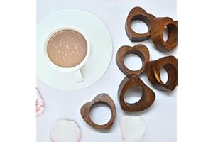 India House Handgefertigter Serviettenring aus Holz in Herzform, für den täglichen Gebrauch, dekorativ, 3,8 cm, Serviettenhalter, 6 Stück, perfekt für Tischdekoration, Dinner-Party, Esstisch