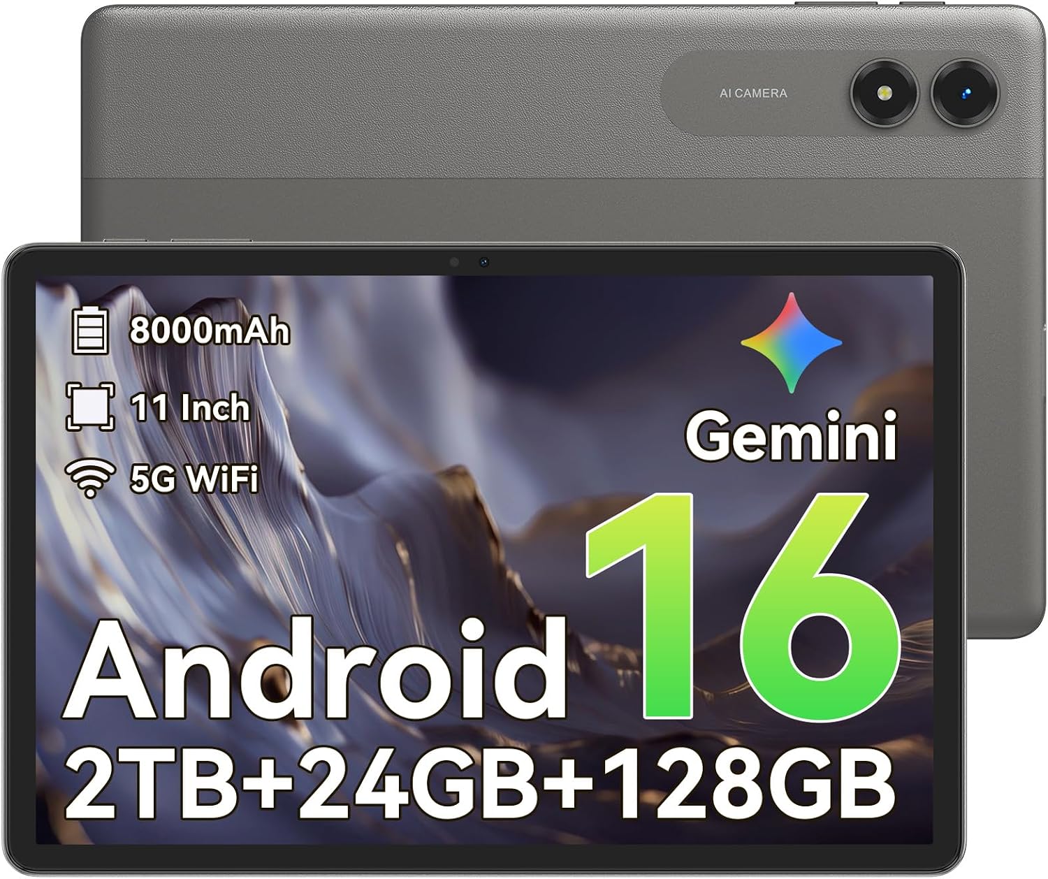 Android 16 Tablet,11 Inch Tablet with 24GB RAM 128GB ROM,Octa-Core T7250 Processor,90Hz Display,8000mAh Battery with Fast Charging & OTG Reverse Charge,Gemini AI Tablets,Smart Camera,4-Year Warranty