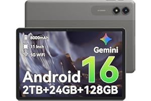 TABWEE Android 16 Tablet,11 Inch Tablet with 24GB RAM 128GB ROM,Octa-Core T7250 Processor,90Hz Display,8000mAh Battery with Fast Charging & OTG Reverse Charge,Gemini AI Tablets,Smart Camera,4-Year Warranty