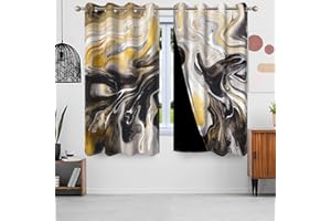 Uiiooazy Gardinen Marmoroptik, Vorhang Schwarz Gold Marmoriert Blickdicht Moderne Vorhänge Polyester Gardinen mit Ösen Verdunklungsvorhänge für Wohnzimmer Schlazimmer Fenster, 2er Set, 140x225cm