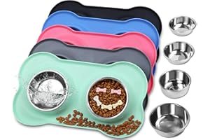 VIVAGLORY Hundenapf Fressnapf Lebensmittel Wassernapf Edelstahl Doppel Napf mit Nicht Kleckern Rutschfesten Silikon Tablett Matte, Minzgrün, Mittel