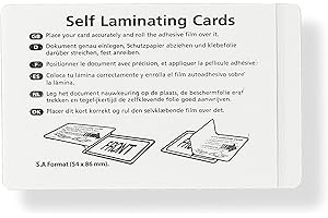 MODULOR Sacchetti di laminazione a freddo autoadesivi, film di laminazione in PET per sigillare e proteggere foto, menu ecc. senza macchina laminatrice, set di 50, ciascuno 54 mm x 86 mm, trasparente