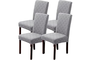 OKYUK Chair Covers, Dining Chair Covers Set of 2/4/6,Elastic Chair Protector Stretch Removable Washable Seat Covers for Dining Room Wedding Banquet Party Decoration (4, Jacquard light grey)