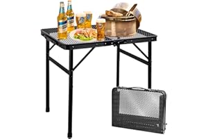 Solerconm Table de Camping Pliante et Ajustable, Légère et Portable, Idéale pour Extérieur et Intérieur, Parfaite pour Barbecue, Pique-Nique, Jardin et Plage, Noir, 60 * 40*（27~56） cm