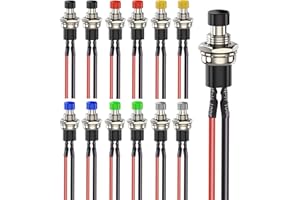 Gebildet 12pcs 7mm 3V-6V-12V-24V-230V/1A Prewired Mini Momentary Push Button,SPST Nomal Open ON/OFF 2 Pin Round Button for Model Railway Hobby