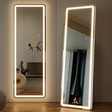 Specchio da Terra Design 173x63 cm - Grande Specchio Rettangolare a Parete o Autoportante con Cornice in Alluminio Antiesplosione - Oro
