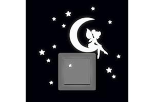 ‎ILKA PAREY WANDTATTOO-WELT ilka parey wandtattoo-welt® Lichtschaltertattoo Lichschalteraufkleber Lichschaltersticker Wandtattoo Wandaufkleber Wandsticker Elfe Fee mit Mond und Sterne fluoreszierend M2042