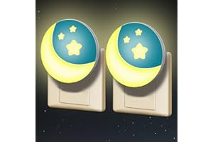 Annmore Luz Nocturna Infantil Enchufe 2 Piezas, LED Lámpara de Pared con Sensor Luz Regulable Automático, Luz Bebé Quitamiedos Luna Estrella para Guardería, Dormitorio, Habitación Niña Recien Nacido