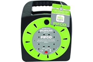 PIFCO Extension Reel Electric Wire Heavy Duty 5M, 10M and 25M Cable in 2 Way and 4 Way Socket Plug with Thermal Fuse and Re-Settable Safety Cutout-13A 230-240V (4 Way 25 Meter)