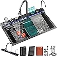 FIVIXIL Kitchen Sink Multifunctional Digital Display Waterfall Sink with Cup Washer, soap Dispenser, rain Waterfall, Table Control and Other Functions with LED Display (Gun Grey, 68 * 46 * 22cm)…