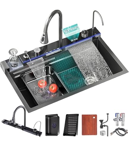 Lavello Da Cucina Nano Nero In Acciaio Inossidabile 304 | Lavandino A Cascata Per Bar E Casa - Foto 6