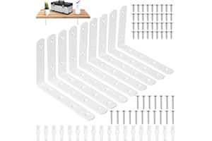 HMKESOTERIC 9 Pcs Soporte Estanteria Pared Blancos, 150mm Soporte Baldas Pared Metalica, Soportes para Estanterías, Soportes en L para Estantes, Escuadras para Estanterias, Soporte para Baldas de Madera