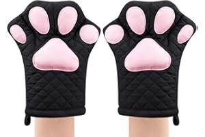 JOCBINLTD Ofenhandschuhe, süßes, lustiges, Katzenpfoten-Design, hitzebeständig, gestepptes Baumwollfutter, Topflappen, zum Grillen und Backen, Handschuhe, Küchenutensilien, Geschenk-Set für Grill, Mikrowelle
