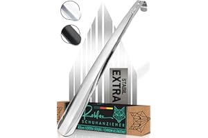 ‎ROBFOX Robfox Metall Schuhlöffel Silber I 43cm LANG & EXTRA STABIL I Langer Schuhanzieher aus Edelstahl I kompakte Schuh Anziehhilfe I Schuhauszieher kurz - shoe horn I Edel mit Verpackung (Silber-Chrom)