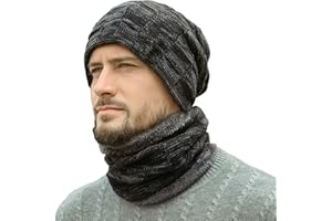 Bequemer Laden Winter Beanie Hats Scarf Set Warm Knit Hats Skull Cap Neck Warmer with Thick Fleece Lined for Men Women…