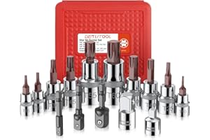 GETLITOOL 15pcs Juego de llaves de vaso Torx T10-T60 con Adaptador de Vaso, llaves de Vaso Profesionales de Acero Aleado S2 Resistentes para llave Dinamométrica