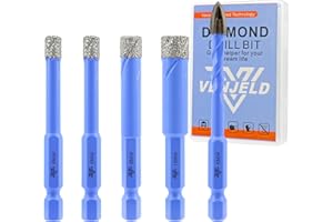 Juego de Brocas Diamante Seco - 4 Piezas 6/6/8/10mm Corona Diamante y 6mm Broca de Carburo para Baldosas de Porcelana Cerámica Mármol Granito - Vástago Hexagonal de Cambio Rápido con Estuche VENJELD