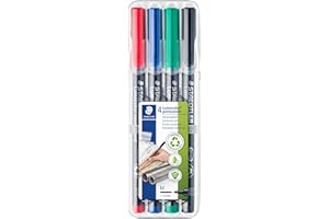 ‎STAEDTLER STAEDTLER permanenter Universalstift Lumocolor, wisch- und wasserfest, sekundenschnell trocken, nachfüllbar, Linienbreite 1 mm, 4 Marker in sortierten Farben in stabiler STAEDTLER-Box, 317 WP4