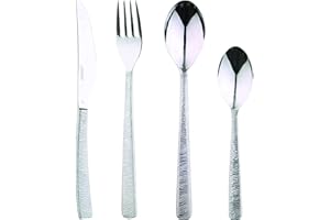 BERGNER Lyon - Ensemble complet 24 couverts - 6 couteaux - 6 fourchettes - 6 cuillères - 6 cuillères à thé - En acier inoxydable robuste - Finition polie mate - Facile à laver