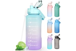 CodiCile 2L Trinkflasche BPA Free Sport Getränke Krug mit Zeitmarkierung & Lock Abdeckung, 2000ml Auslaufsichere Motivations Wasserflasche mit Strohhalm, Tragbarer Griff Grün Trinkflasche