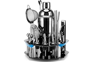 GIENXIAS Cocktail Shaker Kit, Ensemble de Cocktail Shaker, Boston Shaker 21 Pièces,Acier Inoxydable, Kit Cocktail,Pilon Cocktail,Doseur Cocktail et Accessoires (Noir)