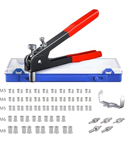 Pistolet à écrous Avec étui ESynic 13 Pince à Insert Fileté Avec 7 Mandrins M3 M4 M5 M6 M8 M10 M12 Pince à Rivet