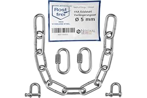 NIETFULLTHINGS 3 sztuki 50 cm = 0,5 metra 5 mm grubości łańcuszek przedłużający ze stali nierdzewnej obciążenie niszczące maks. 900 kg z łącznikiem śrubowym z V4A zestaw mocujący worek bokserski hamak wiszący