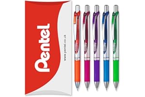 Pentel EnerGel XM BL77 Bolígrafo retráctil de tinta de gel líquida, 0,7 mm, 54 % reciclado, paquete de 5 unidades