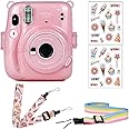 Excefore Instant Camera Case for Fujifilm Instax Mini 11 Clear Case for Fujifilm Instax Mini 11 Instant Camera Protective Case Anti-Scratch with Colored Shoulder Straps (Glitter Pink2)