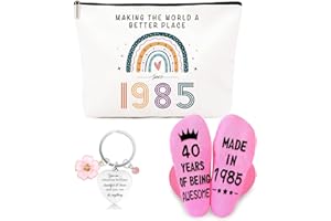 ZUFIO Funny 40th Birthday Gift for Women - 40th Birthday Retro Cosmetic Bag, Personalized Socks, Inspirational Keychain- Gift Ideas for Bestie,Best Friend, Sister (1985)