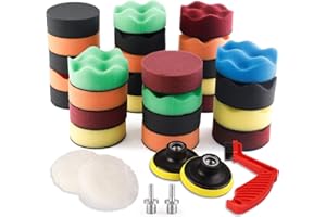 SPTA 34Pcs Éponge De Polissage Auto Polisseuse Voiture Kit avec M14 Drill Kit d'Adaptateur + Disque de Polissage + Brosse De Nettoyage pour RO/DA Double Action Polisseuse