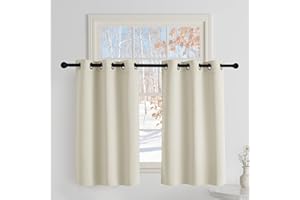 PONY DANCE Tende Corte Oscuranti Camera da Letto per Finestre Piccole con Anelli Tende Termiche Isolanti Cucina 2 Pezzi L 90 x A 100 cm Curtains per Interni, Beige Chiaro