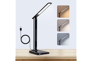 YAMYONE Lampa biurkowa LED, pielęgnująca oczy, 3 temperatury barwowe, bezstopniowa regulacja natężenia światła, sterowanie dotykowe, składana lampka nocna do biura, nauki czytania (bez adaptera)