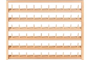 Kurtzy Support Bobine en Bois Mural 60 Bobines - Stand Organisateur avec Crochets Muraux - Debout ou Suspendu - Porte Bobine en Bois de Hêtre pour Broderie, Matelassage et Fil a Coudre