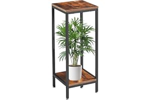 IBUYKE Support Plante Interieur à 2 Étages, 76cm de Haut Support à Plantes en Bois, Moderne Supports de Pots de Fleurs Pour Intérieur Jardin Balcon Salon Décoration, Rustique Brun TMJ071H