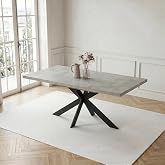 JIEXI Modern Extendable Dining Table, 130-170cm, Rectangular Kitchen Table with Metal Cross Legs, Grey MDF Dining Table, Load