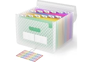 ABC life A4 - Raccoglitore di carta amministrativa, con 12 scomparti, formato A4, con motivo a griglia, portatile, organizer per cartelle di file, colore: Verde/Verde