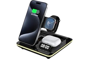 Aimtel 5 in 1 Foldable Charging Station compatible with Apple Watch Ultra 2/10/9/8,iPhone 16/16 Pro Max/16 Pro/16 Plus/15/14,Air-Pods Pro 4/3/2 with Alarm Clock and Nightlight Apple Wireless Charger