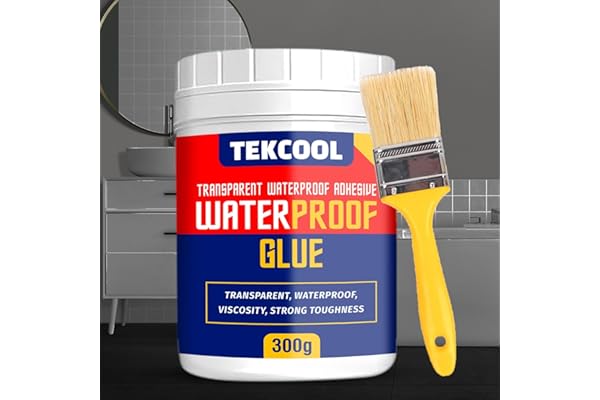 TEKCOOL Crack Seal Glue 300gm with Brush Transparent Waterproof Resin Epoxy for Roof Leakage Crack Seal Agent Roof Water Leakage Solution Water Proof Glue for Waterproofing (300 GM / 1 PACK).