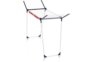 Leifheit Torkställning, Vit/Blå, 15 m | Vingtvätt torktumlare 55 cm smal, 105 cm höga vingar, 2 smådelshållare, stabil inomhu